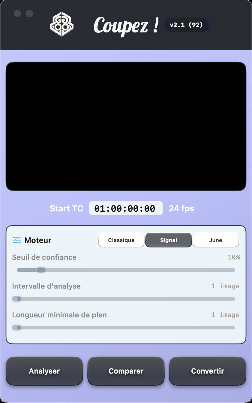 Coupez 2.1 installed app window showing its analysis controls